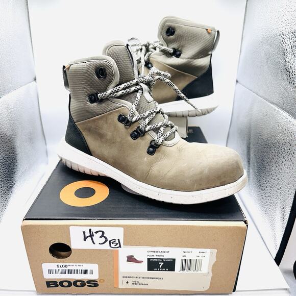 Bogs Shoes - BOGS Cypress Lace ST Work Boots Women's Size 7 M Waterproof Taupe Leather